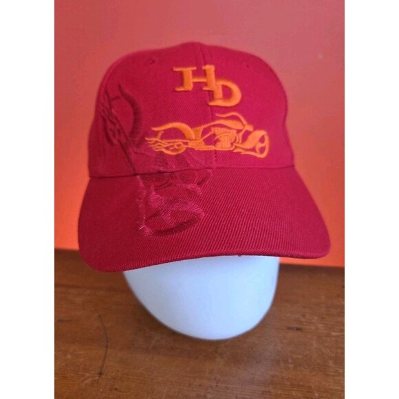 Vtg Nos Red Harley Davidson Embroidered Chopper Baseball Cap NWOT Hook & Loop - Picture 1 of 7